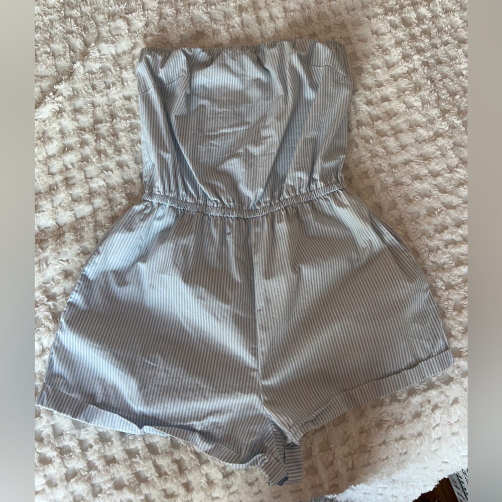 Cute blue sleeveless striped romper